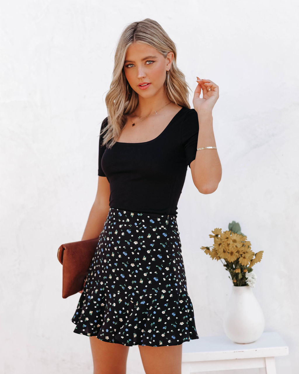 Filipa Floral Mini Skirt - Black Ins Street