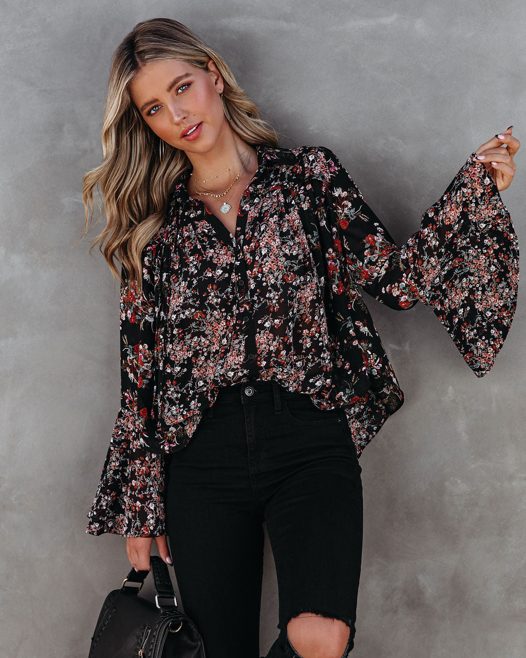 Find Love Again Floral Bell Sleeve Blouse Ins Street