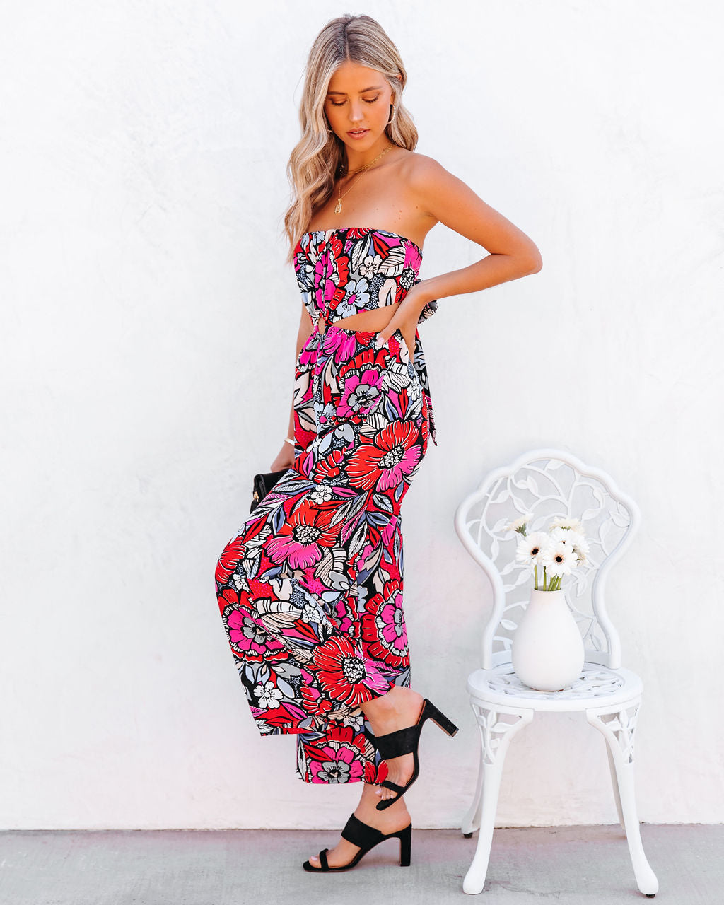 Fine Tune Floral Strapless Cutout Jumpsuit Ins Street