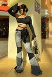 Fixed You Up Patchwork Flare Jeans - Black/combo Ins Street