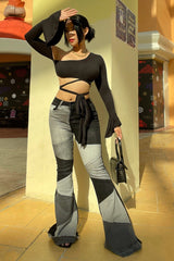 Fixed You Up Patchwork Flare Jeans - Black/combo Ins Street