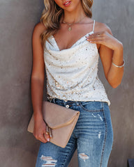 Flashing Lights Sequin Cowl Neck Crop Top - Pearl Ins Street