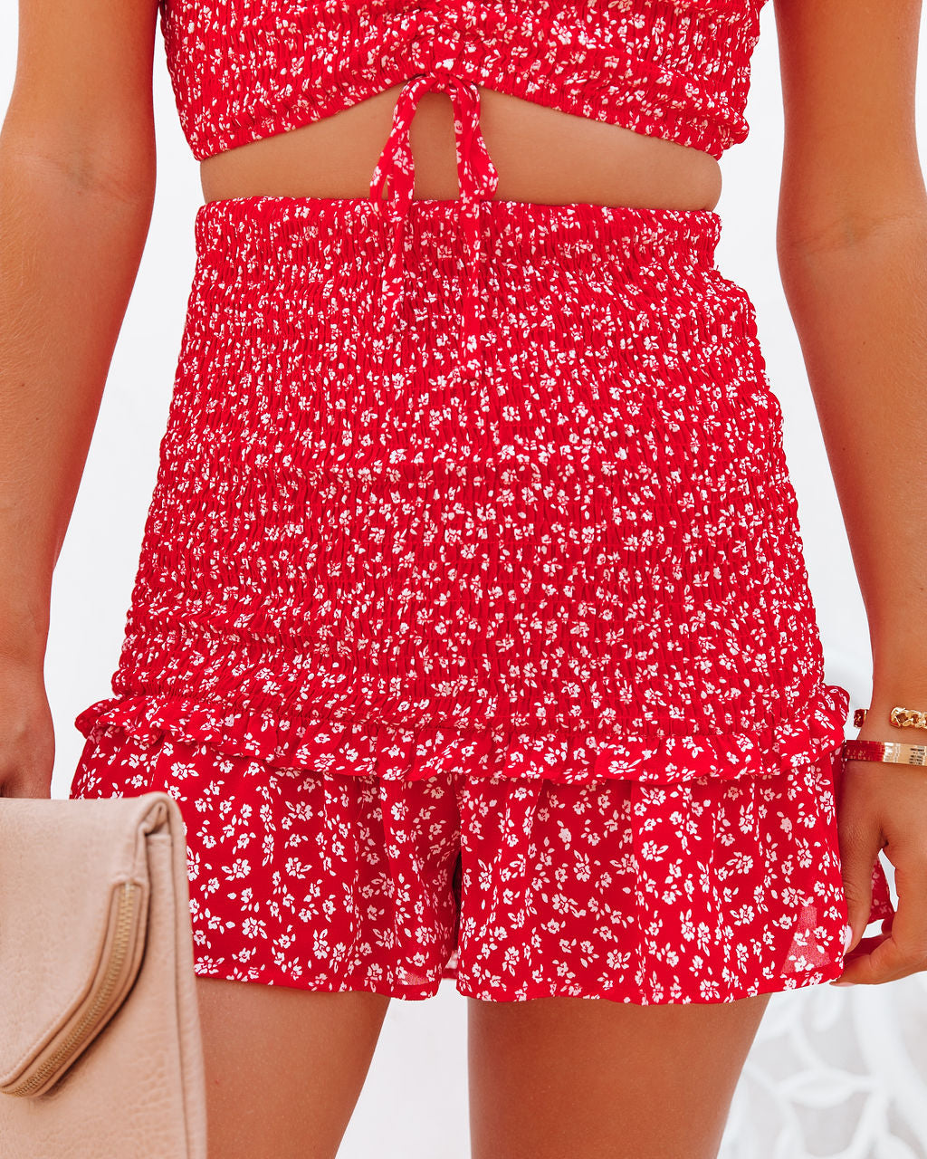 Forever After All Floral Smocked Skort - Red Ins Street