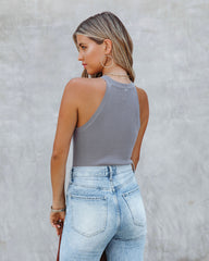 Gia Ribbed Knit Halter Tank - Charcoal Ins Street