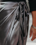Ginn Metallic Wrap Midi Skirt - Gunmetal Ins Street