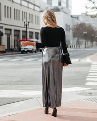 Ginn Metallic Wrap Midi Skirt - Gunmetal Ins Street