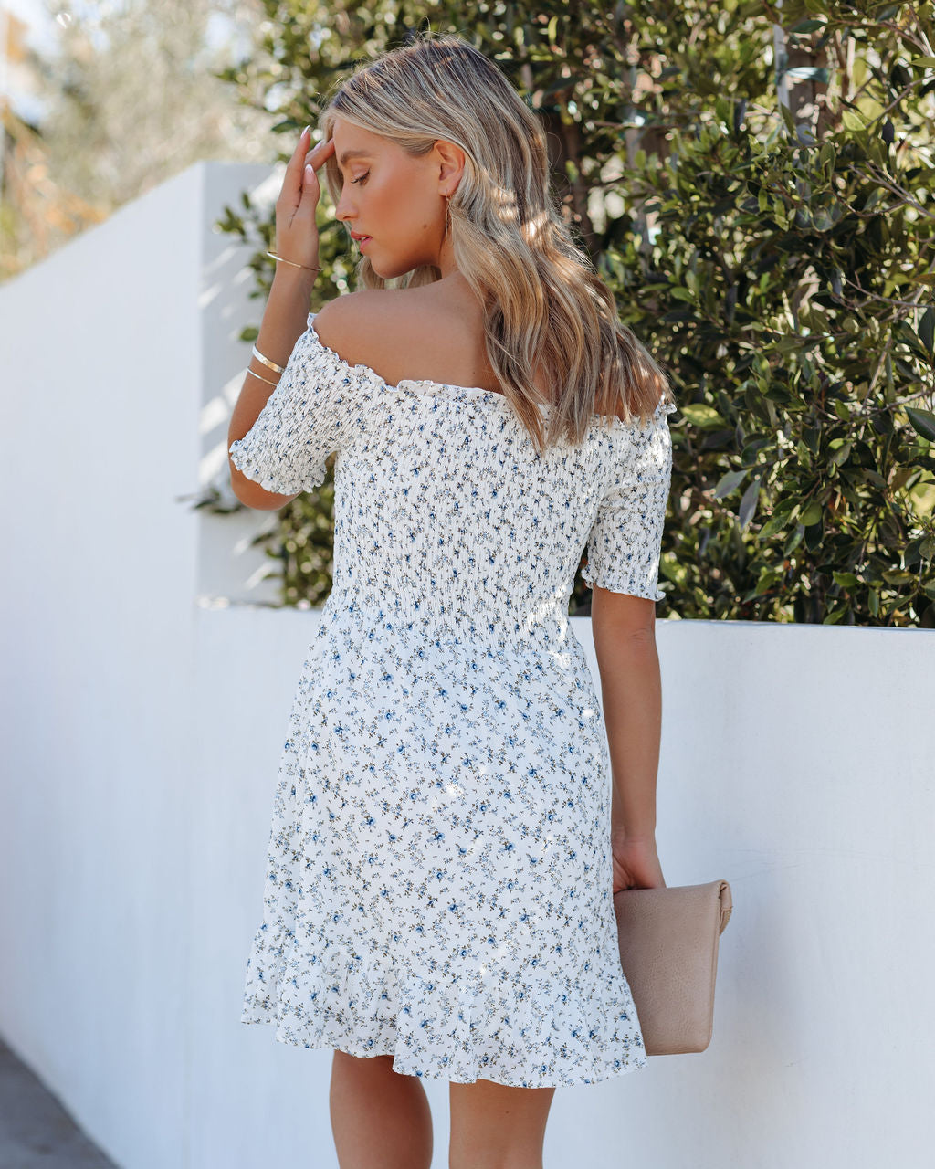 Gionna Floral Smocked Off The Shoulder Dress - Ivory Ins Street