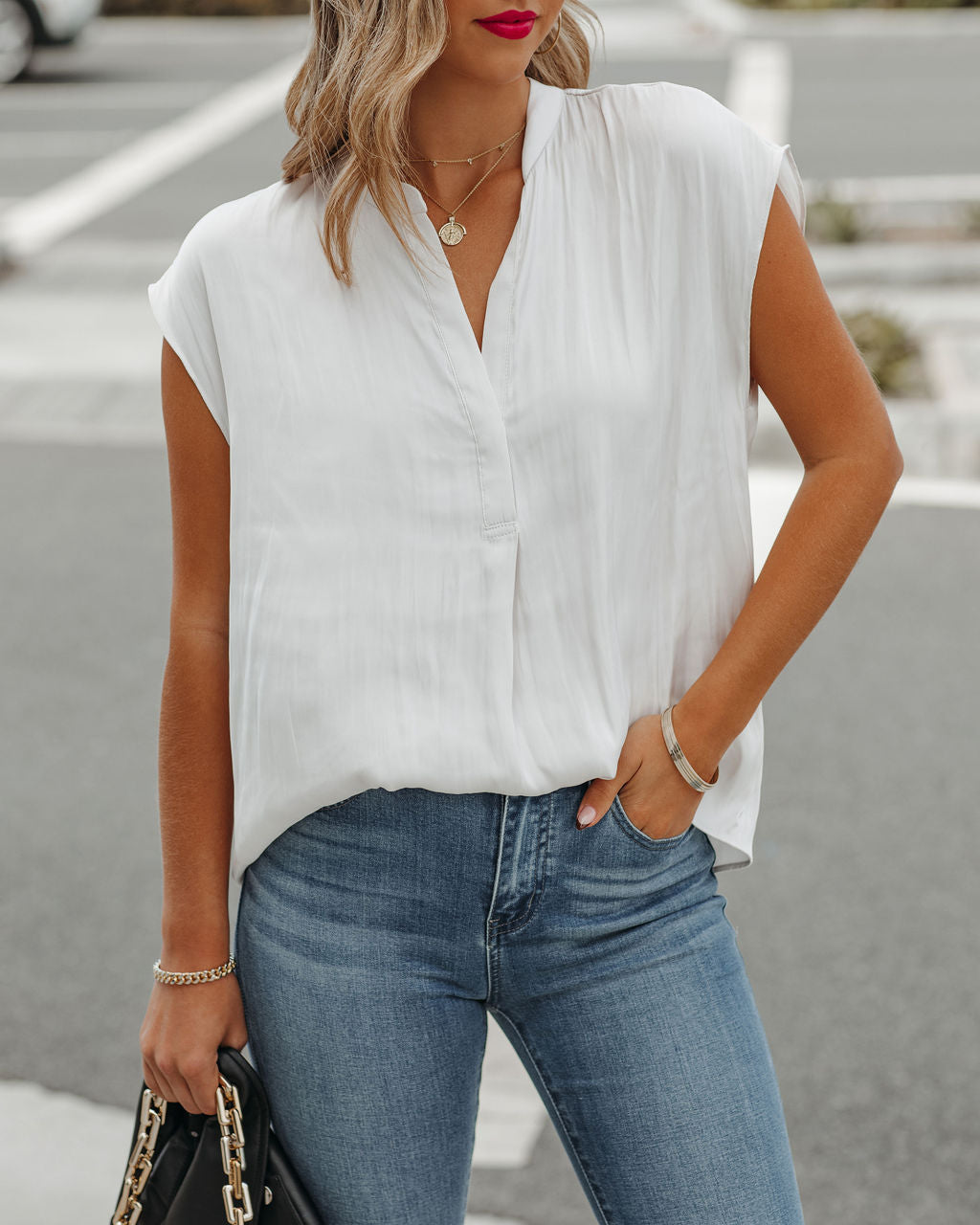 Girona Satin Blouse - Pearl Ins Street