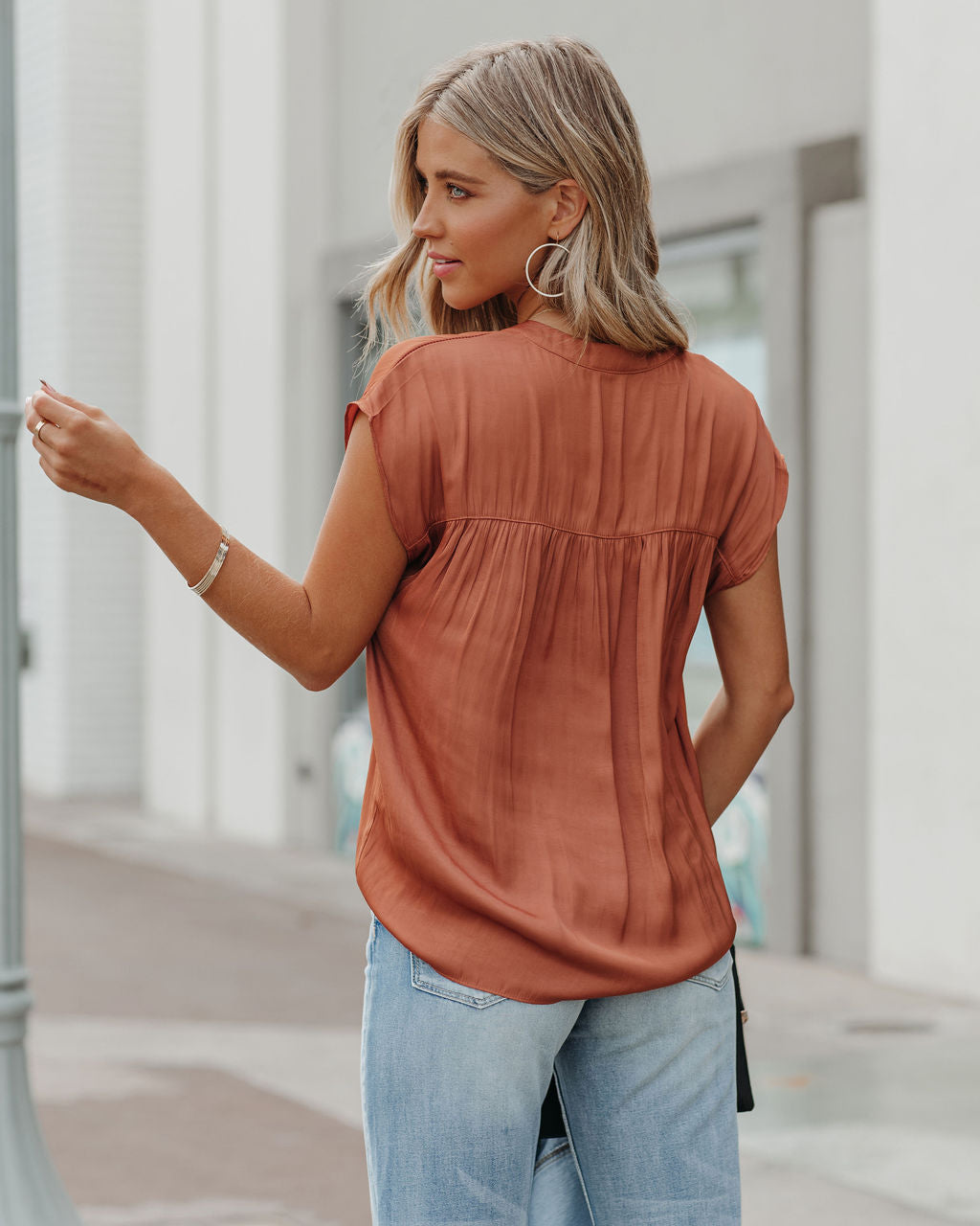 Girona Satin Blouse - Terracotta Ins Street