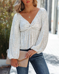 Glamorous Sequin Babydoll Blouse Ins Street