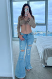 Go Mode Low Rise Ripped Flare Jeans  - Light Blue Wash Ins Street
