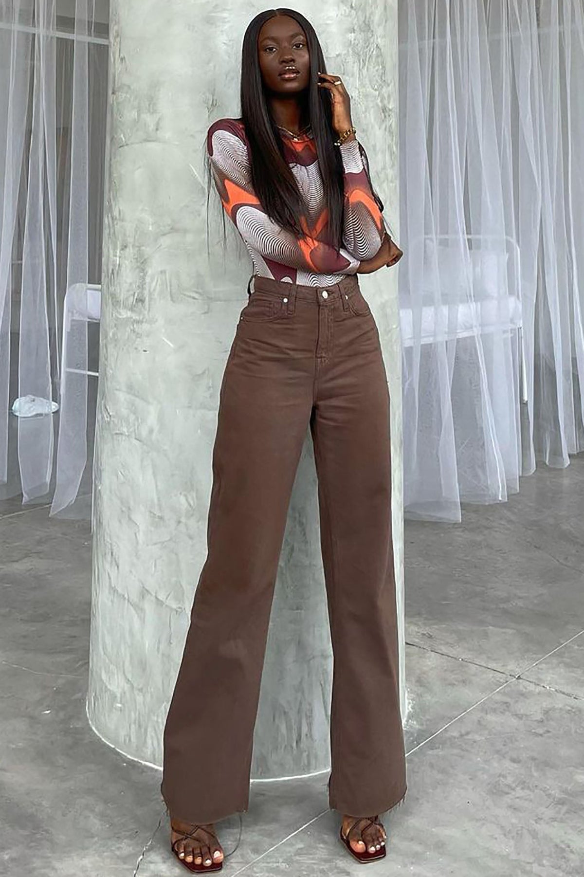 Good Time High Waist Wide Leg Jeans - Brown Ins Street