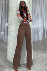 Good Time High Waist Wide Leg Jeans - Brown Ins Street