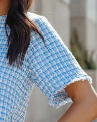 Gracie Frayed Short Sleeve Tweed Blouse - Blue Ins Street