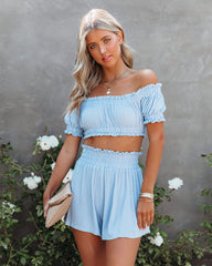 Gramm Off The Shoulder Crop Top - Blue Ins Street