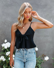 Gratitude Satin Crop Babydoll Tank - Black Ins Street