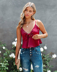 Gratitude Satin Crop Babydoll Tank - Wine Ins Street