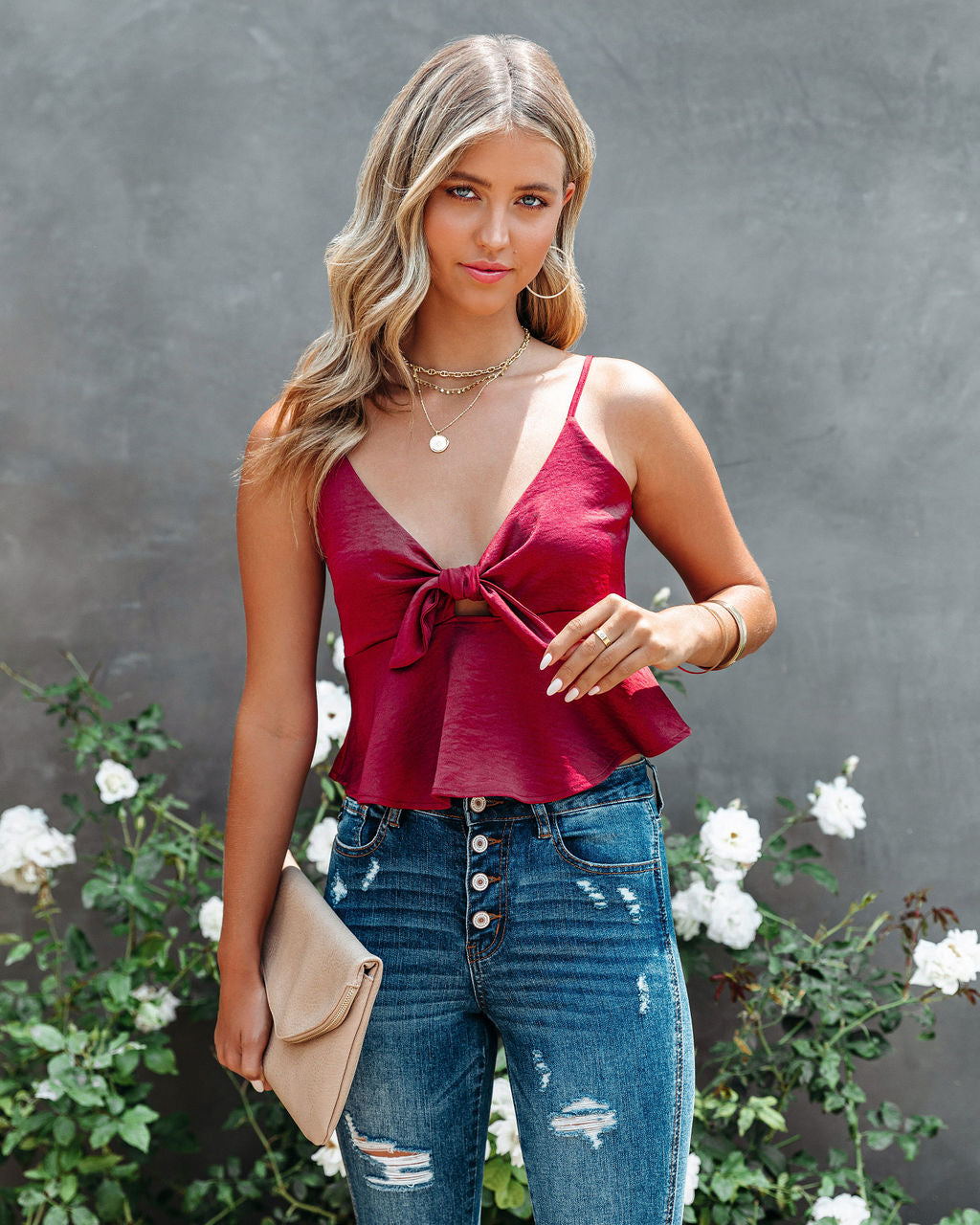 Gratitude Satin Crop Babydoll Tank - Wine Ins Street