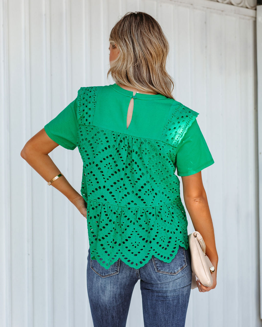 Gwena Cotton Eyelet Tee - Emerald Ins Street