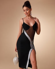 Contrast Mesh Tape Bandage Dress Ins Street