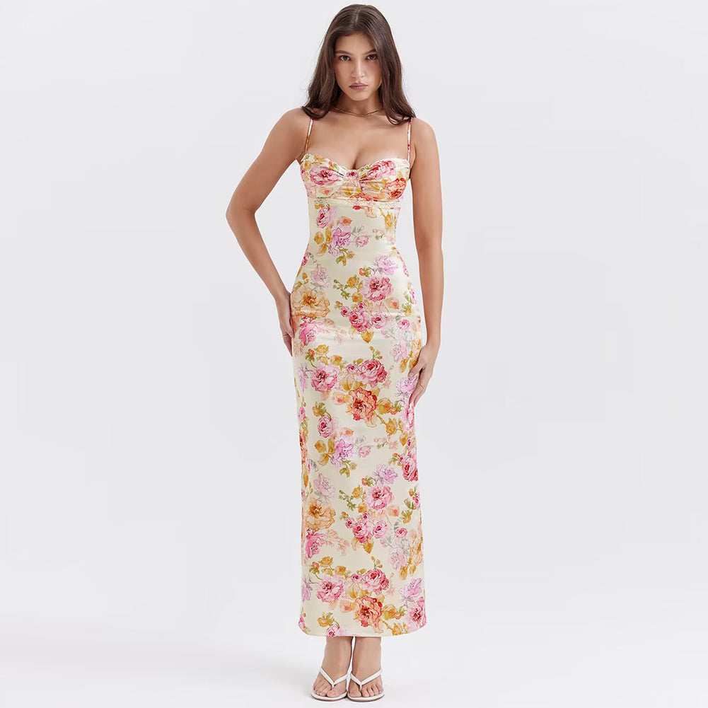 Strappy Sleeveless Floral Maxi Bodycon Dress Ins Street