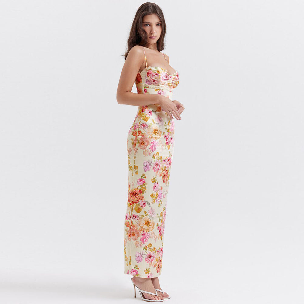 Strappy Sleeveless Floral Maxi Bodycon Dress Ins Street