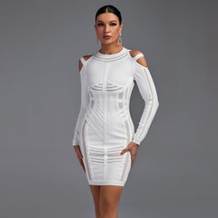 Strappy Long Sleeve Sidestripe Over Knee Bandage Dress Ins Street