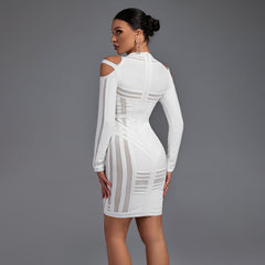 Strappy Long Sleeve Sidestripe Over Knee Bandage Dress Ins Street