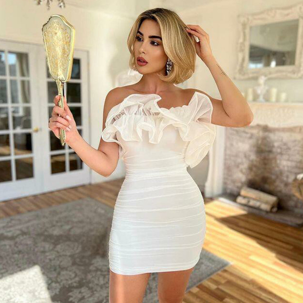 Strapless Sleeveless Mini Frill Bandage Dress Ins Street