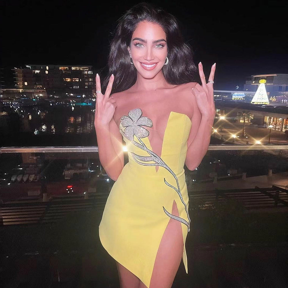 Strapless Sleeveless Mini Rhinestone Bandage Dress Ins Street