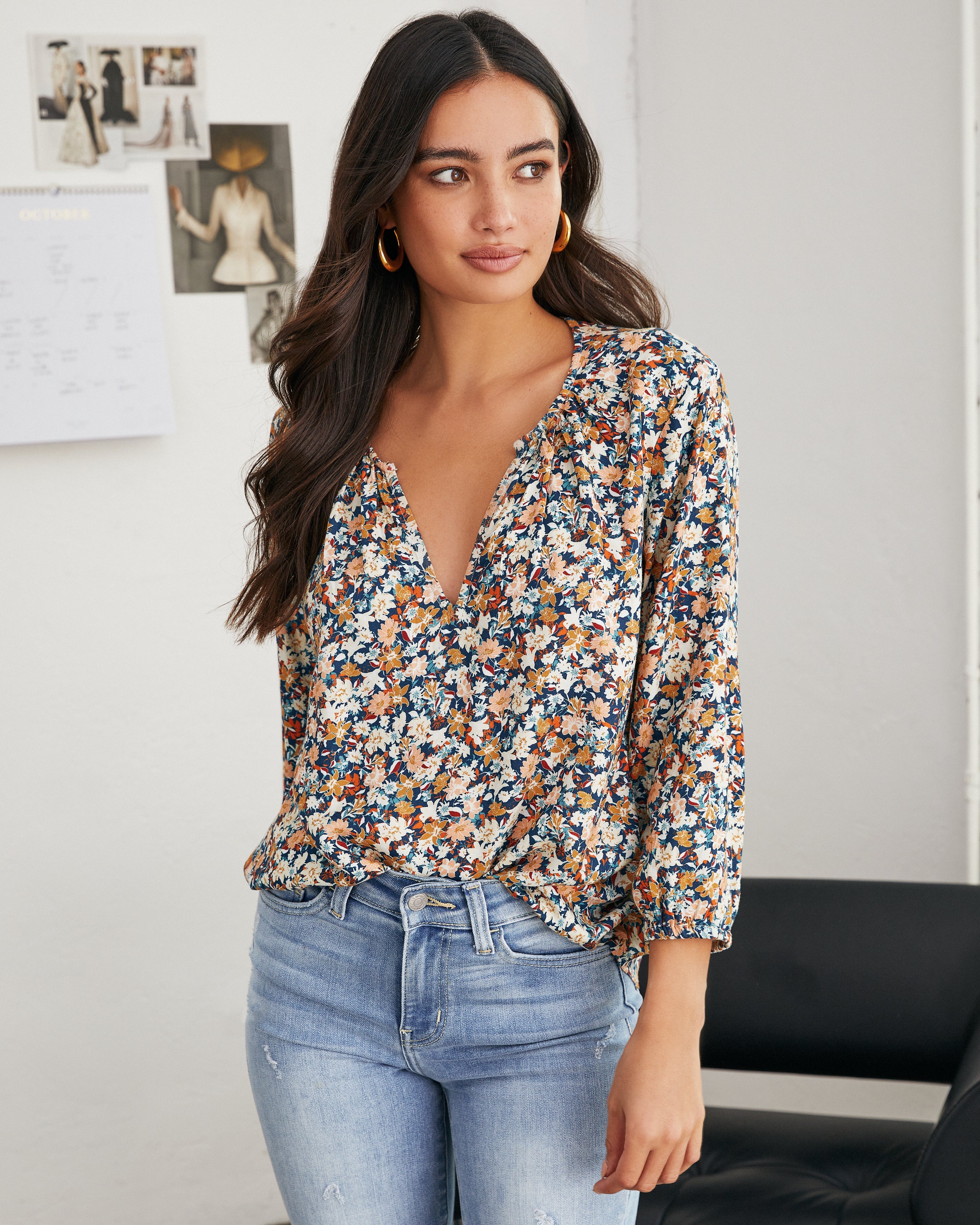 Hopyard Floral Split Neck Blouse - FINAL SALE Ins Street