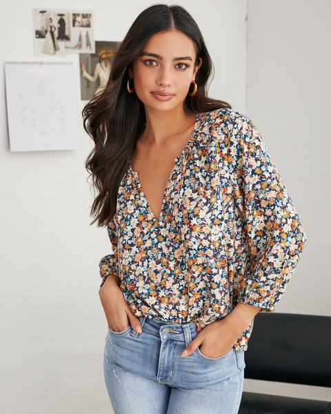 Hopyard Floral Split Neck Blouse - FINAL SALE – InsStreet