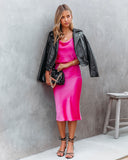 Hot In Pink Satin Midi Skirt - FINAL SALE