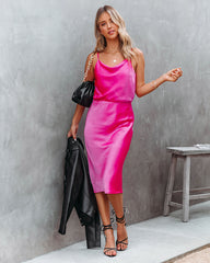 Hot In Pink Satin Midi Skirt - FINAL SALE Ins Street