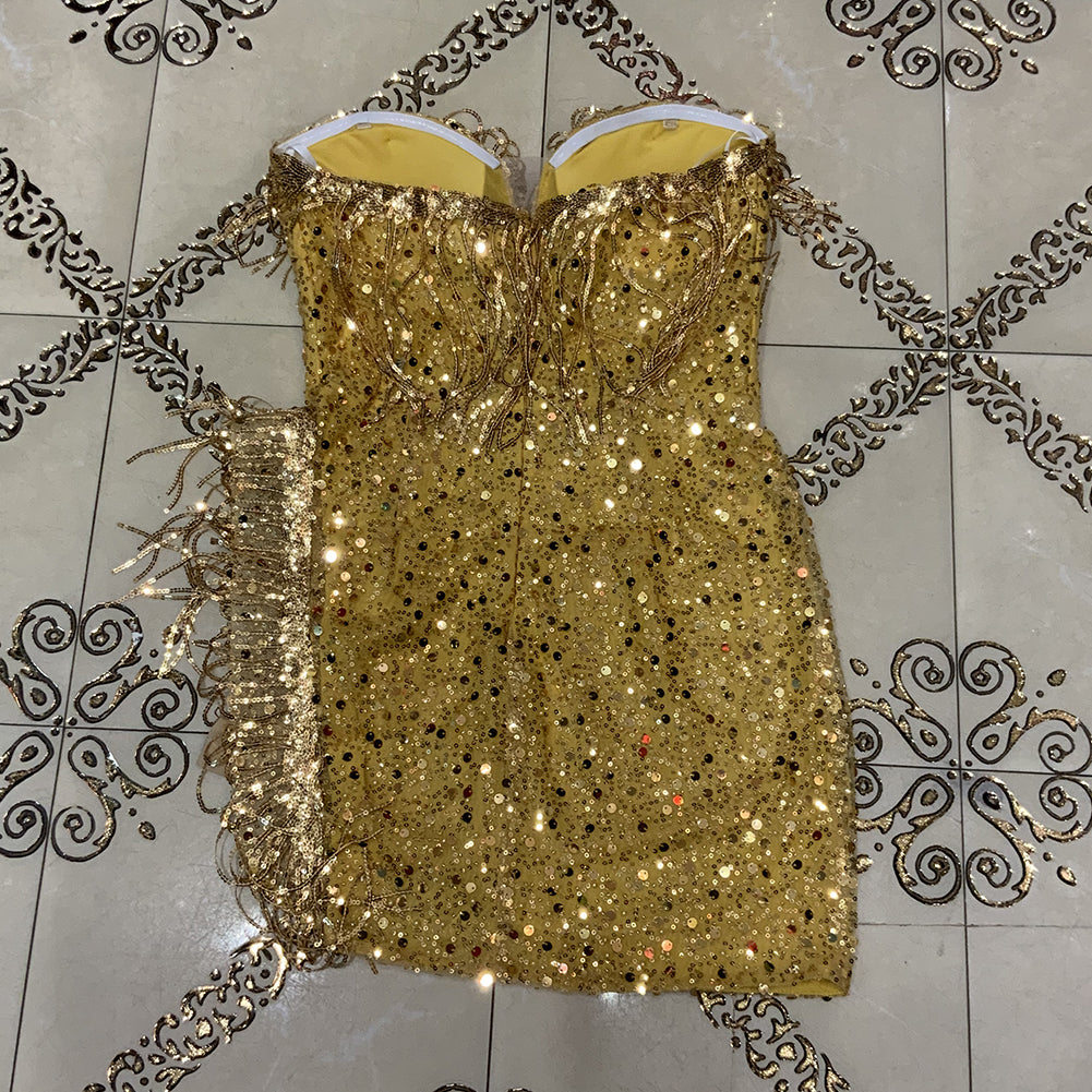 Strapless Sleeveless Mini Sequined Bodycon Dress Ins Street