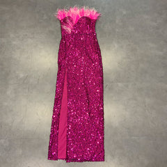 Strapless Sleeveless Sequins Maxi Bodycon Dress Ins Street