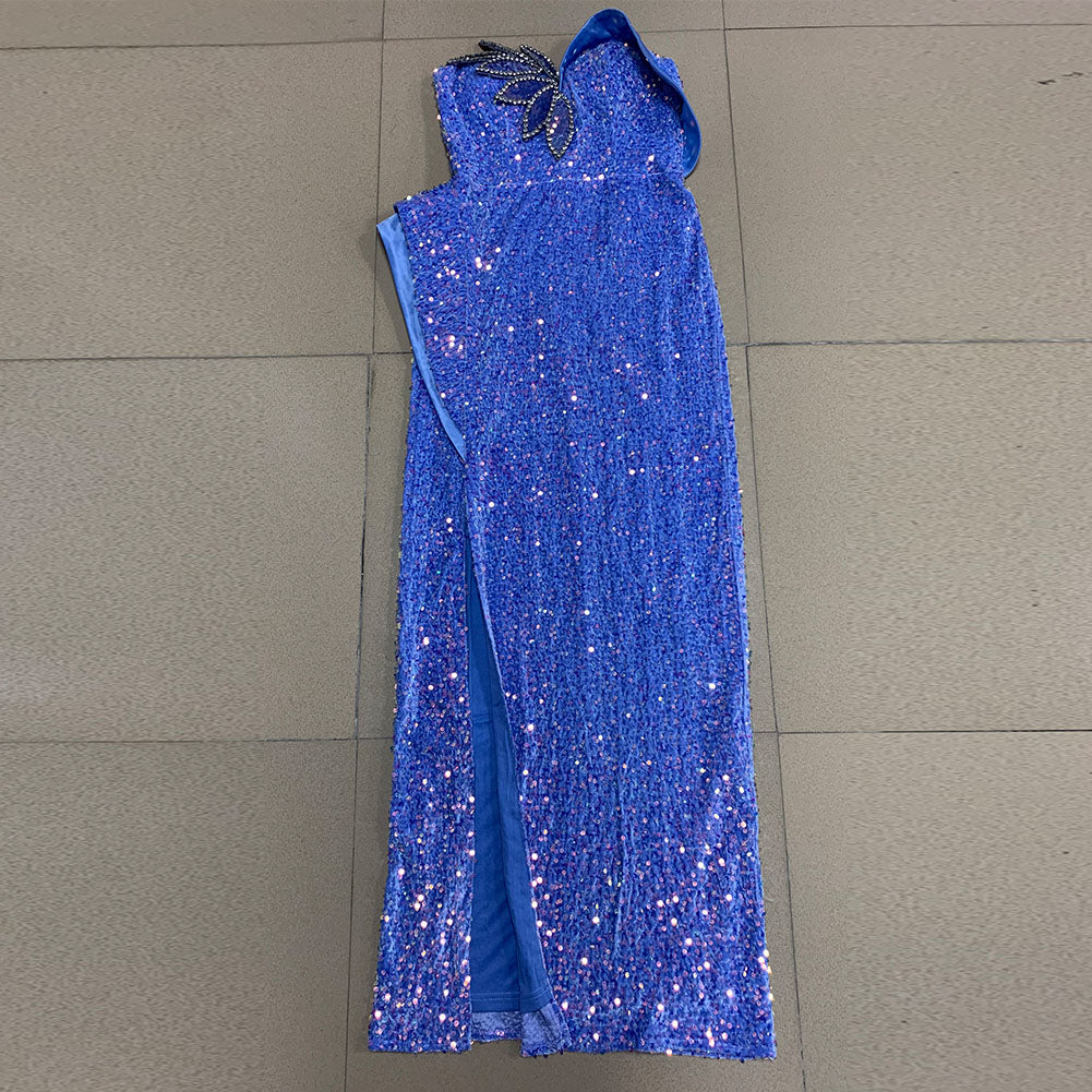 Strapless Sleeveless Sequins Maxi Bodycon Dress Ins Street