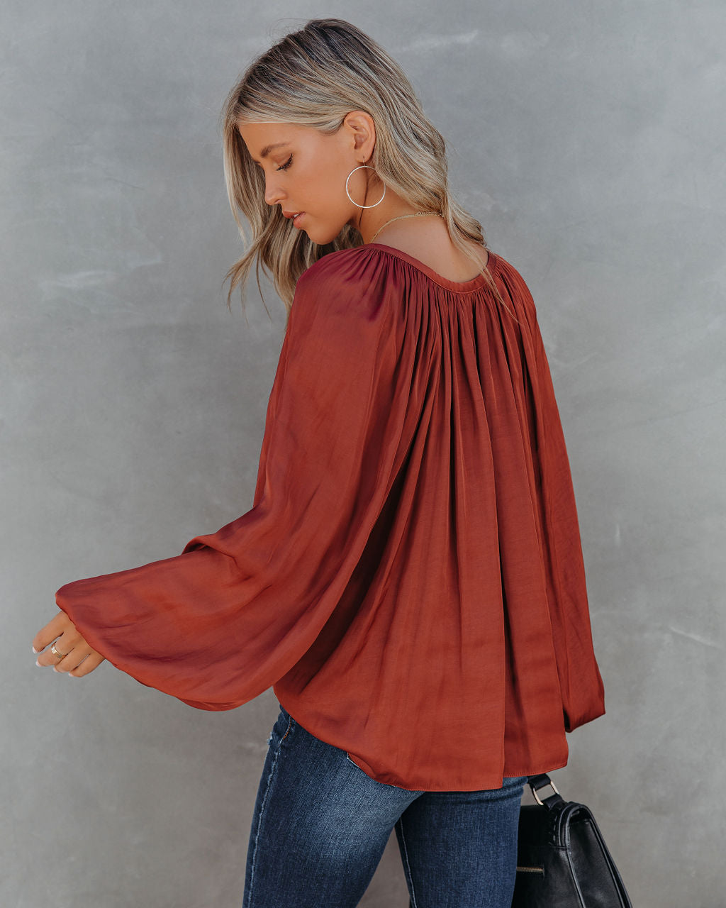 Harrow Satin Split Neck Blouse - Burgundy - FINAL SALE Ins Street