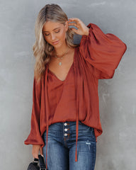 Harrow Satin Split Neck Blouse - Burgundy - FINAL SALE Ins Street