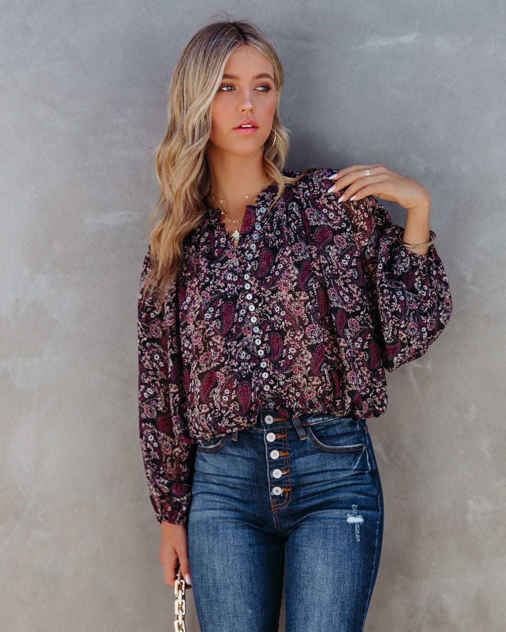 Hawthorn Printed Button Down Crop Blouse - FINAL SALE Ins Street