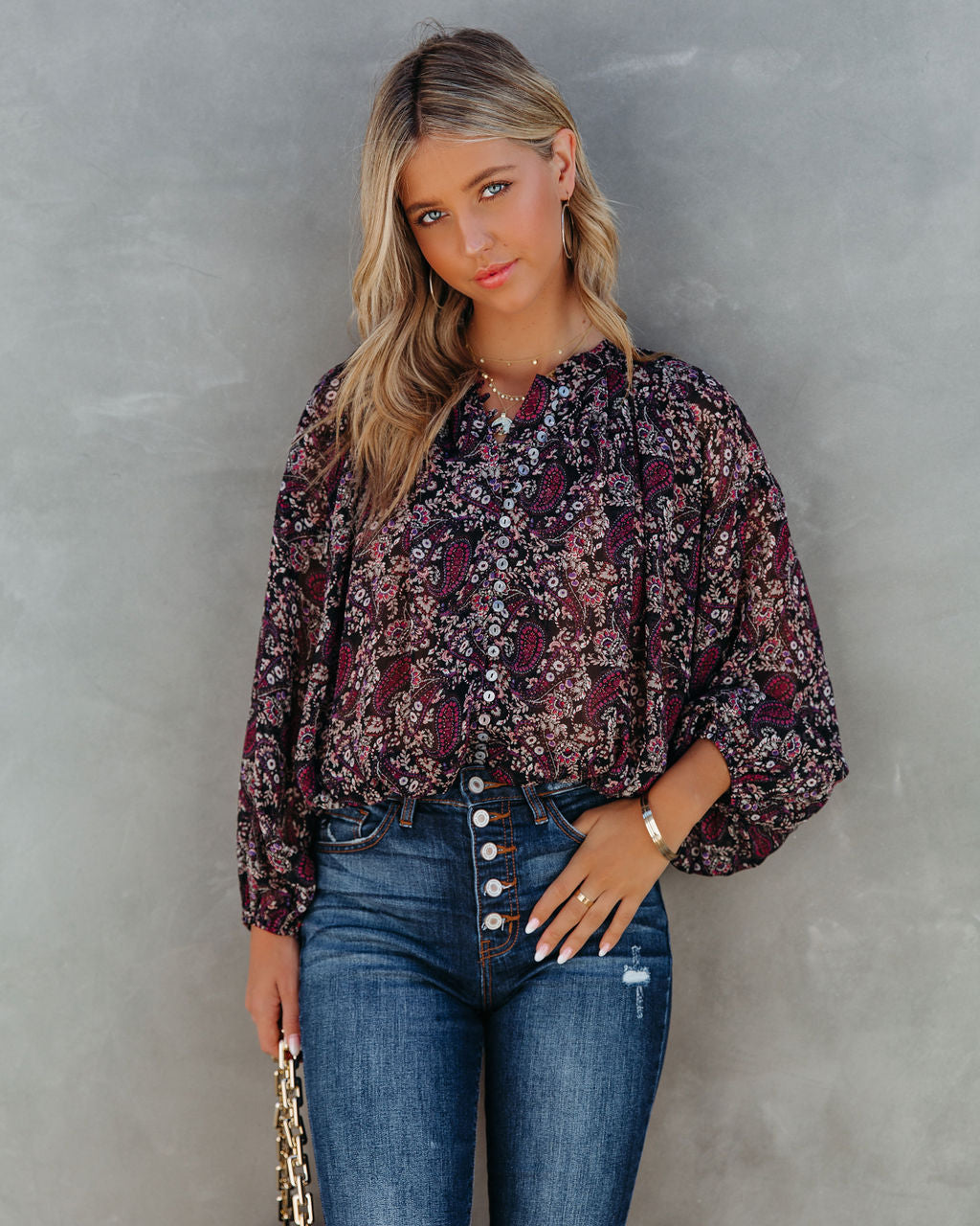 Hawthorn Printed Button Down Crop Blouse - FINAL SALE Ins Street