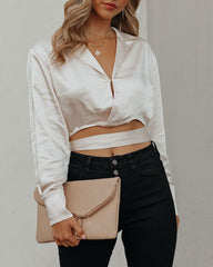 Hazely Satin Wrap Crop Blouse - Champagne - FINAL SALE Ins Street