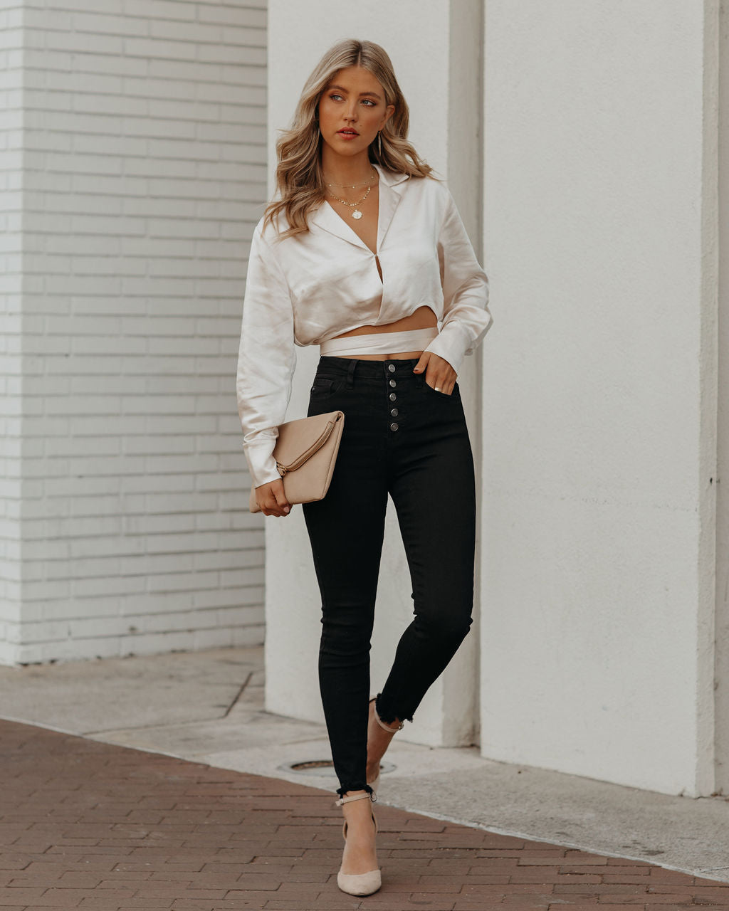 Hazely Satin Wrap Crop Blouse - Champagne - FINAL SALE Ins Street