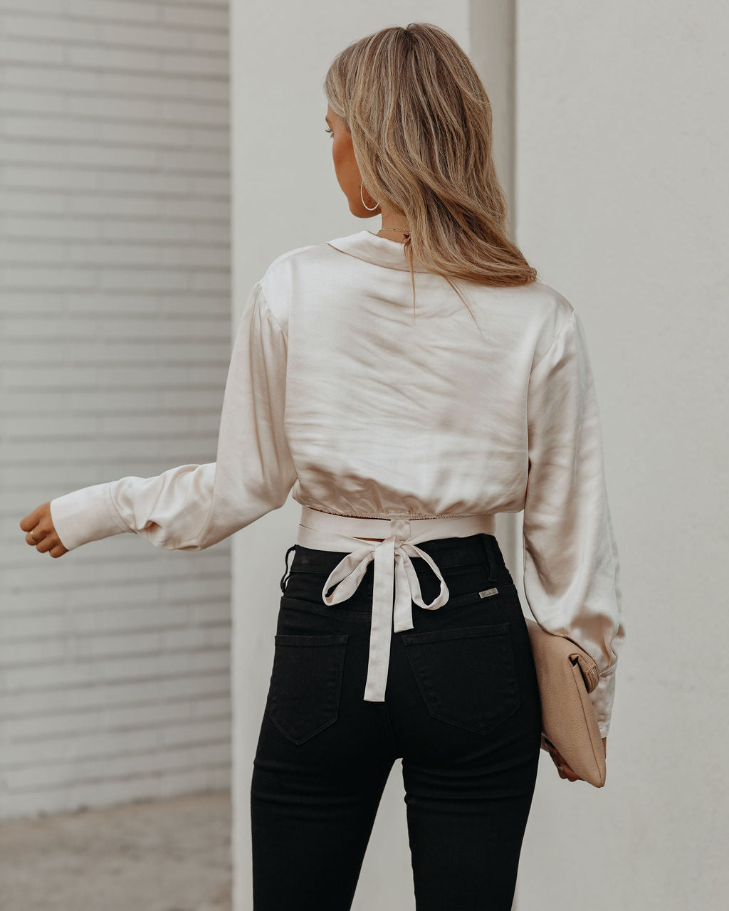 Hazely Satin Wrap Crop Blouse - Champagne - FINAL SALE Ins Street