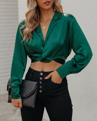 Hazely Satin Wrap Crop Blouse - Pine - FINAL SALE Ins Street