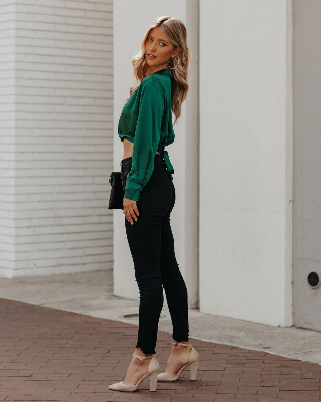 Hazely Satin Wrap Crop Blouse - Pine - FINAL SALE Ins Street