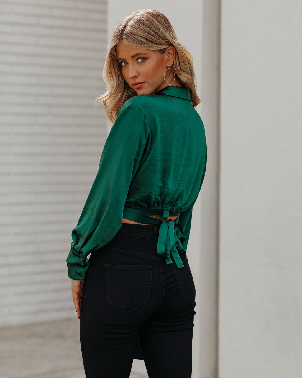 Hazely Satin Wrap Crop Blouse - Pine - FINAL SALE Ins Street