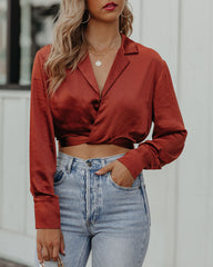 Hazely Satin Wrap Crop Blouse - Rust - FINAL SALE Ins Street