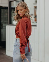 Hazely Satin Wrap Crop Blouse - Rust - FINAL SALE Ins Street