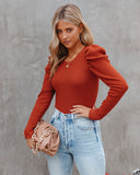 Helena Ribbed Puff Sleeve Knit Sweater Ins Street